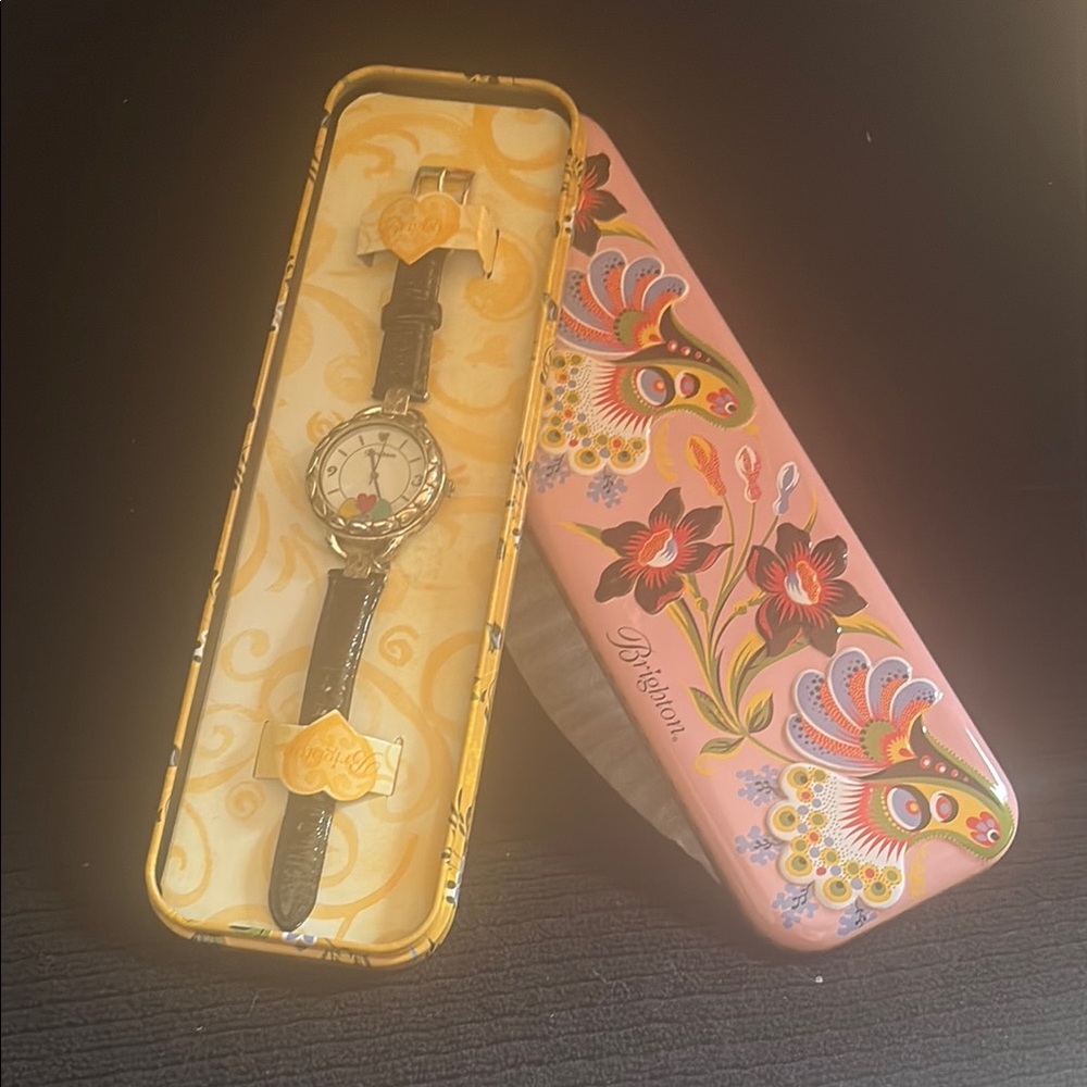 Brighton Black Watch with Floral Tin Case NEW